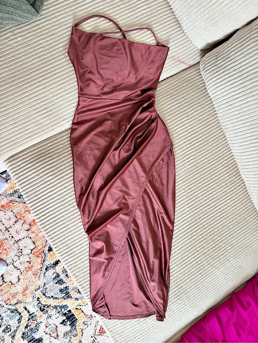 Windsor Satin-Look Draped Midi Dress in Pink